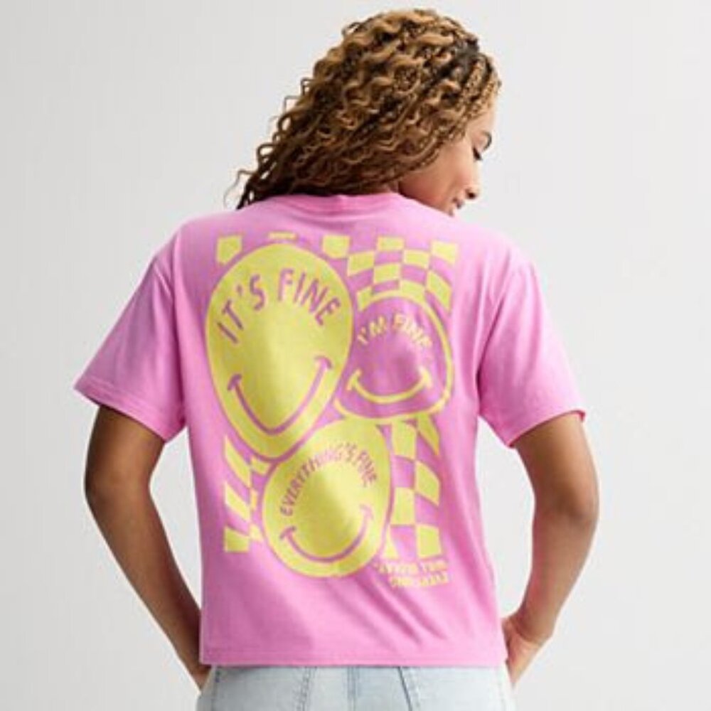 Mighty Fine Juniors' It's Fine I'm Fine Smiley Face Tee sz XS NWT